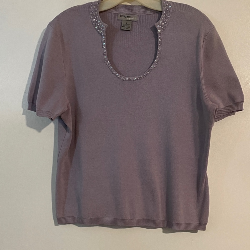 Vintage Designers Originals Purple Beaded Neck Blouse